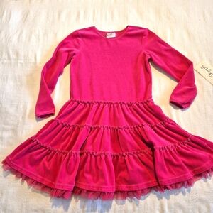 Hanna Andersson girls size 130 or 8 pink velour dress with pink tulle trim VGUC